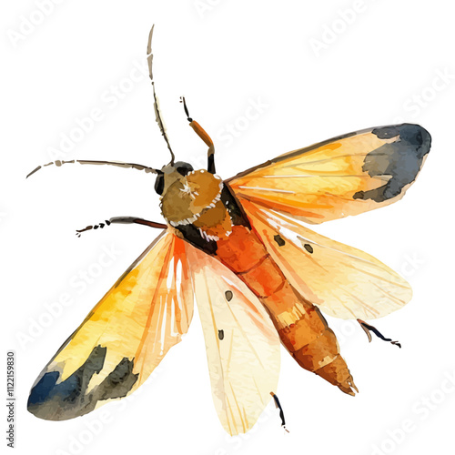 A watercolor vector of a Firefly, isolated on a white background. Firefly vector.