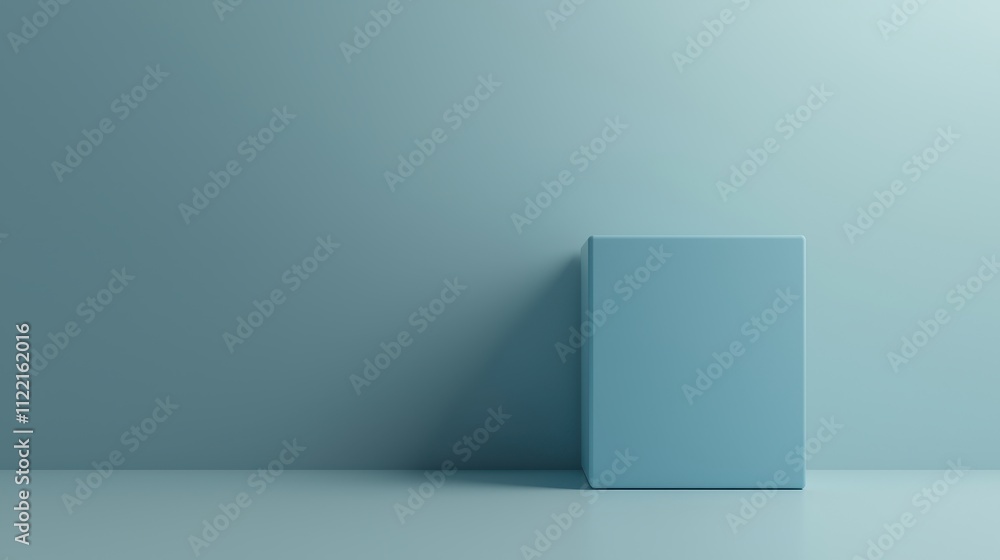 Fototapeta premium Minimalist Blue Box on Flat Surface Against Soft Blue Background
