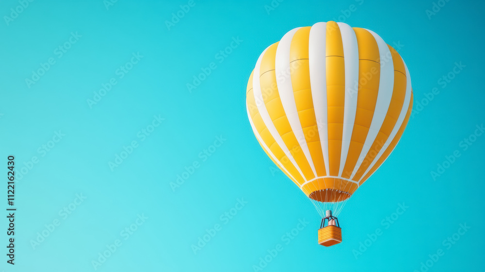 Obraz premium Colorful Hot Air Balloon Floating Against a Clear Blue Sky on a Sunny Day, Creating a Serene and Picturesque View From Below