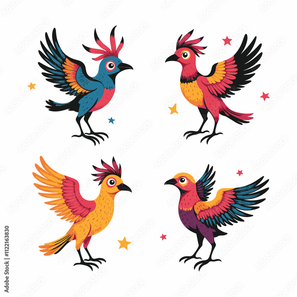 Obraz premium Retro bird with tie-dye feather vector @ illustration design 