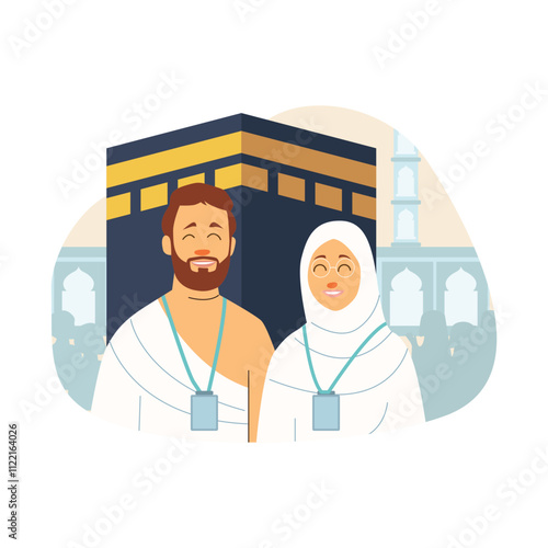 Muslim couple is doing Islamic hajj