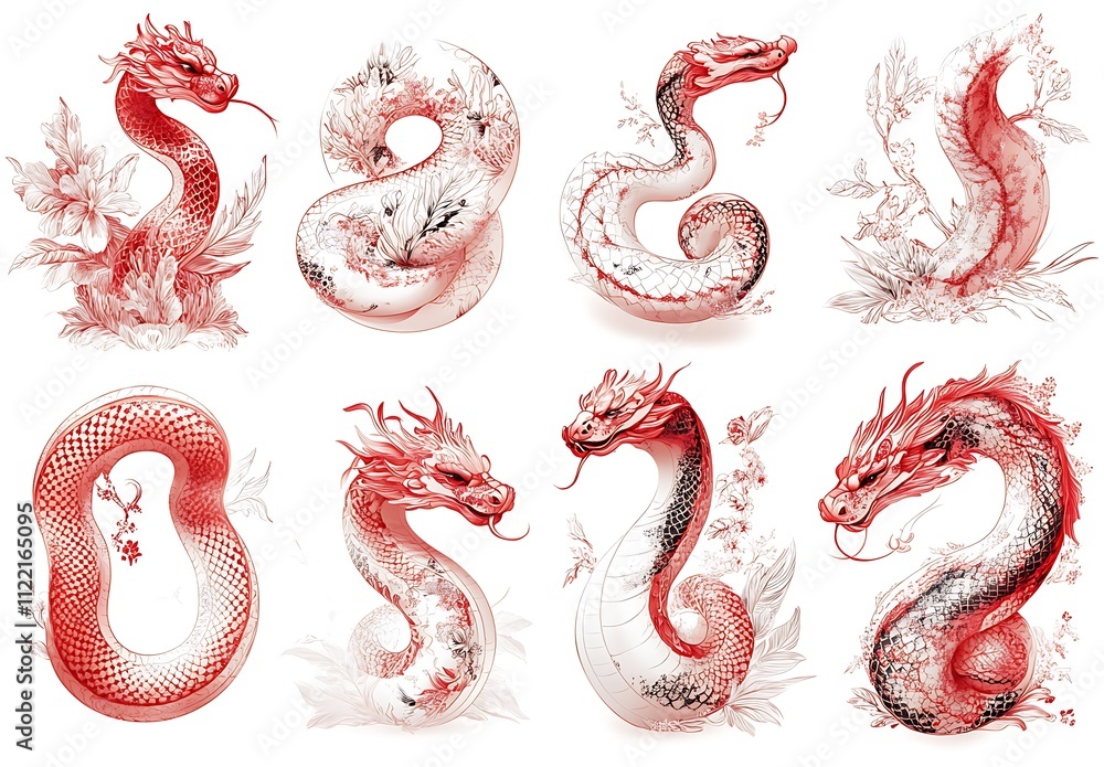 Obraz premium Gathering of Red and Black Dragons 