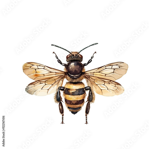 A watercolor drawing of a Honeybee, isolated on a white background. Honeybee vector.