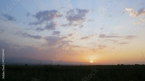 Beautiful sunset in Kakheti Georgia with glowing sunrays