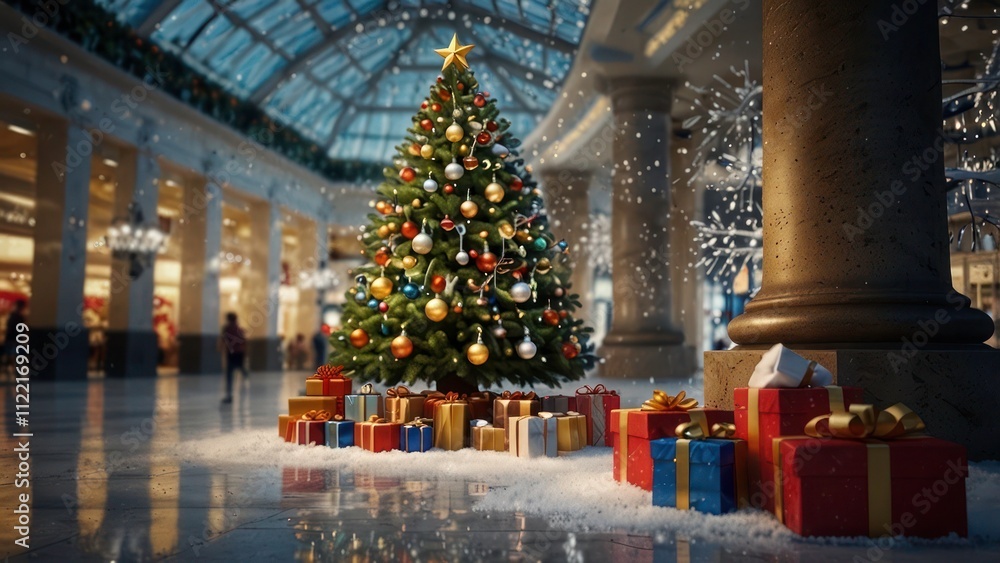 Fototapeta premium Christmas tree and gift photo background