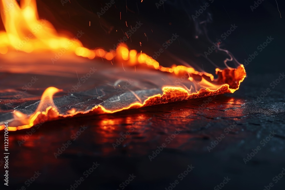Fototapeta premium Burning paper with glowing edge on black background.