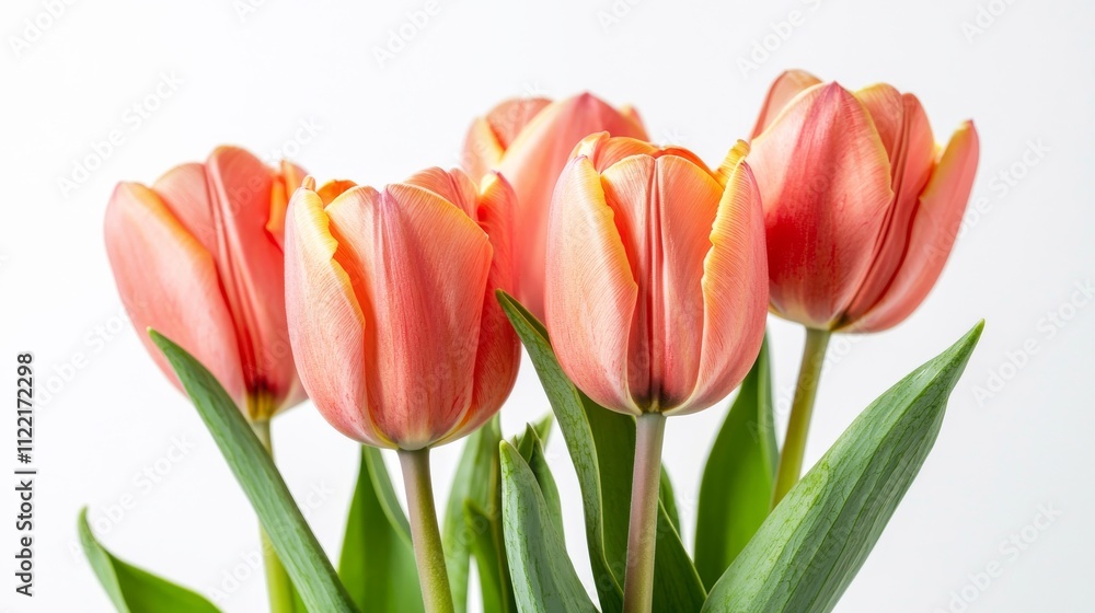 Obraz premium A Stunningly Gorgeous and Beautiful Peach Tulips Bouquet Set Against a Crisp White Background