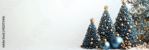 Blue fluffy Christmas trees on a white background, Christmas tree, festive atmosphere