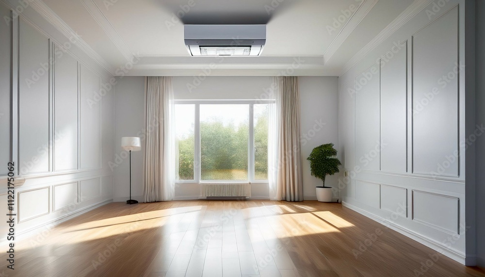 Fototapeta premium brightly lit room featuring a ceiling mounted air conditioner