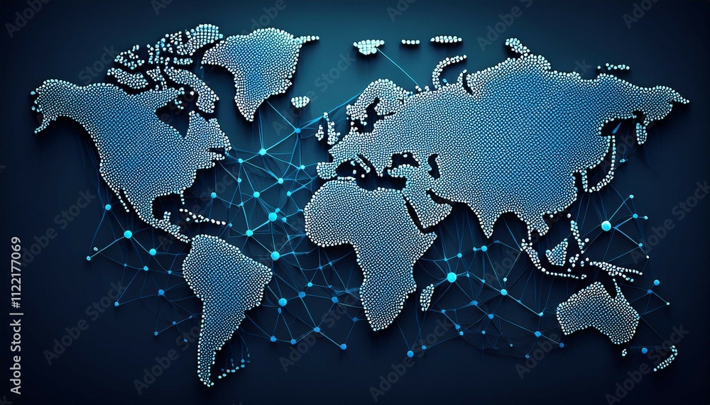 Fototapeta premium a minimalist world map illustration made of blue dots symbolizing global connectivity travel and exploration