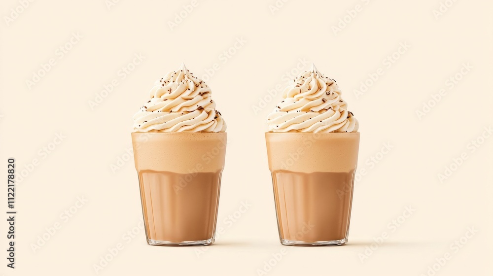 Two delicious mocha mousse desserts topped with creamy whipped cream, perfect for refreshing afternoons or as a delightful treat for coffee lovers. Two delicious mocha mousse desserts topped with creamy whipped cream, perfect for refreshing afternoons or as a delightful treat for coffee lovers.