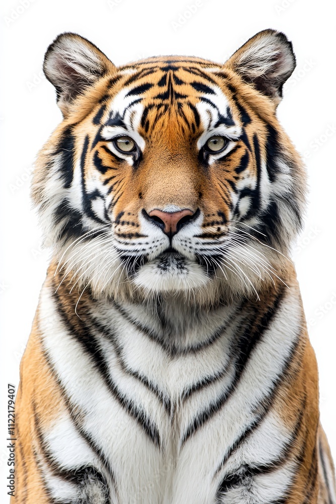 Obraz premium A Majestic Portrait of a Tiger on a White Background, showcasing its beauty and power