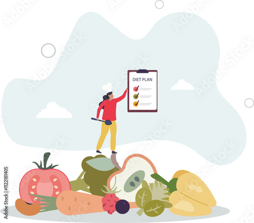 Diet plan, management program for detoxification and weight loss.flat characters.