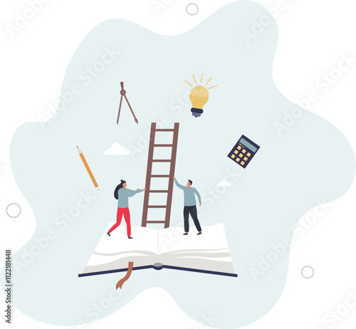 Pathway to knowledge with academic training and education.flat characters.