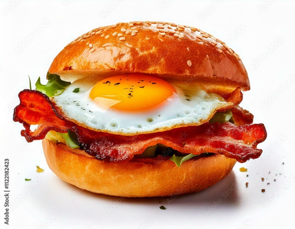 bacon and egg roll on a white background