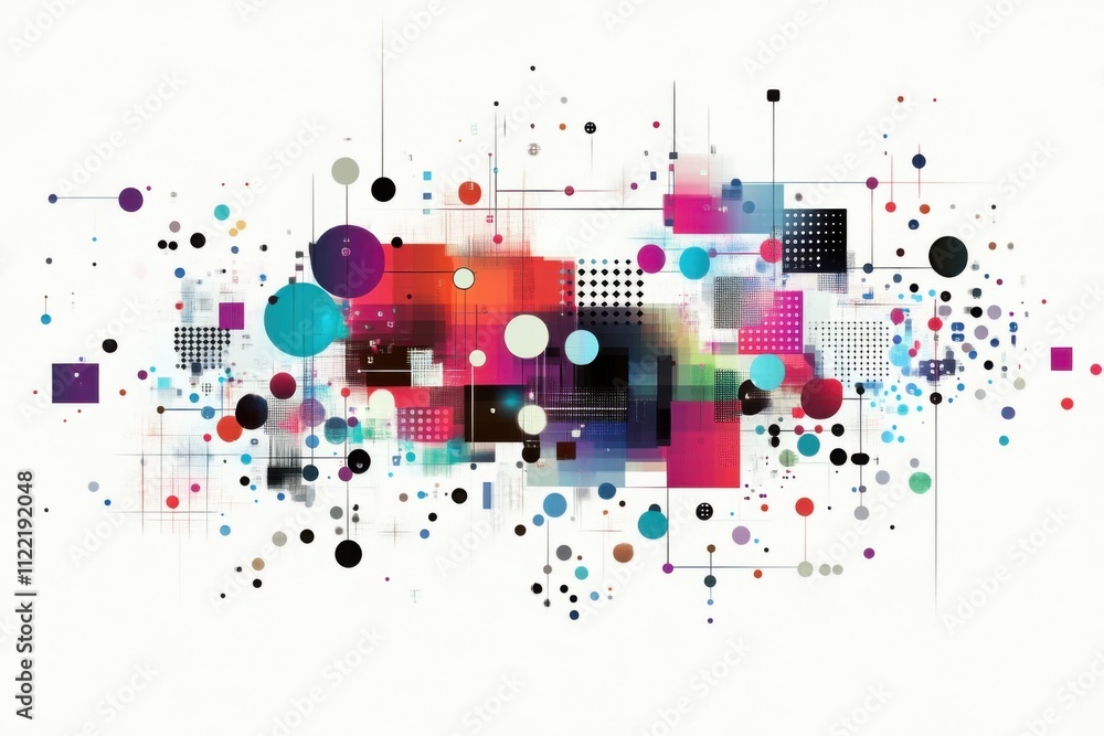 Obraz premium Abstract geometric art with vibrant colors and digital noise for modern design