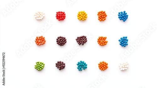 Bright, colorful candy sprinkles scattered on a clean white background.

 photo