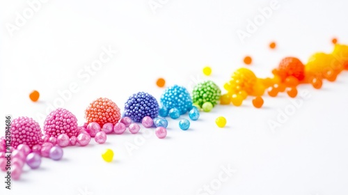 Bright, colorful candy sprinkles scattered on a clean white background.

 photo