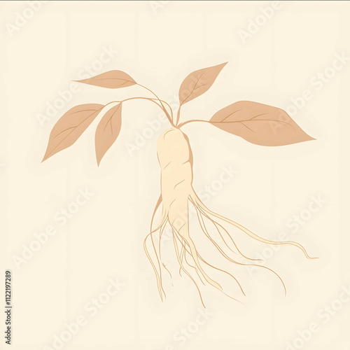 Ginseng simple silhouette vector white background clean lines minimalism no shadows high resolution flat color light beige photo