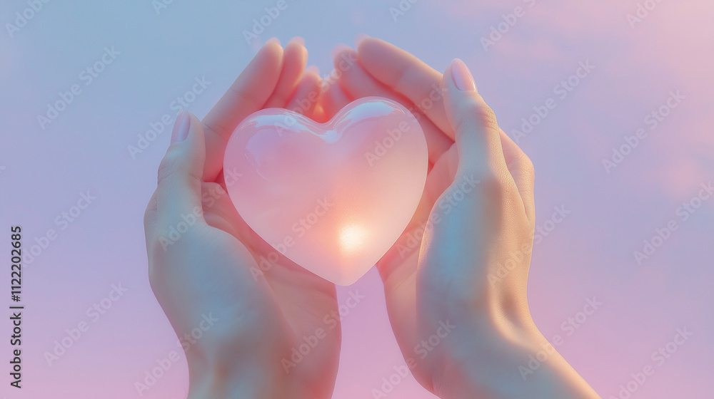 Obraz premium A heart is being held by two hands. Concept of love and warmth
