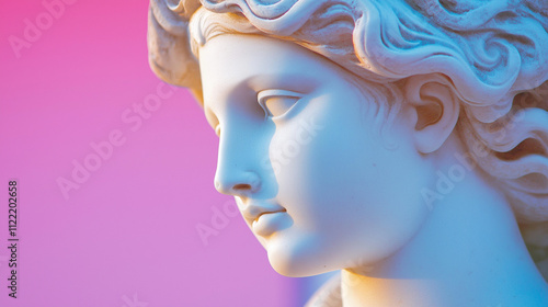 clouse-up of statue of ancient greek goddess on a gradient backgraund 