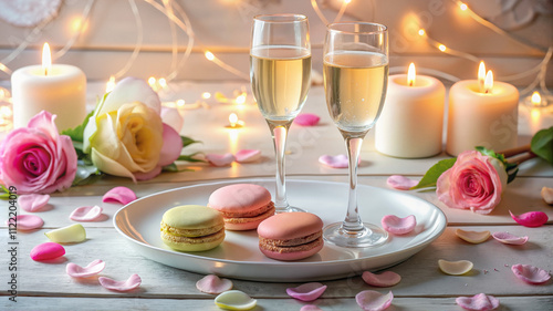 Wallpaper Mural Romantic table with champagne, macarons, and candles Torontodigital.ca