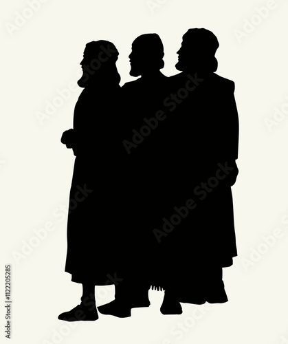 Vector drawing. People stand befor king