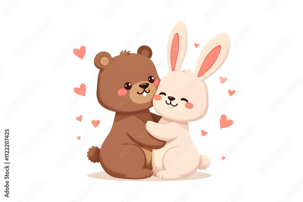Obraz premium Cute Bear and Bunny in a Loving Embrace Vector Illustration