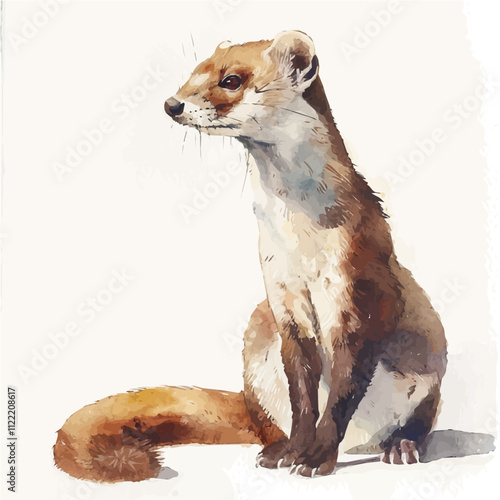 A watercolor clipart of a Stoat, isolated on a white background. Stoat vector.