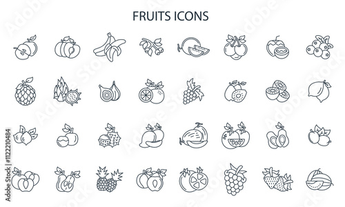 Fruits icons set . Fruits pack symbol vector elements for infographic web