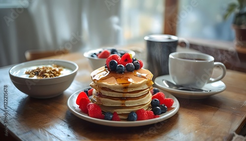 cup of coffee and  paincake