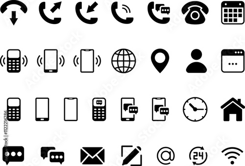 Business card or contact information icon set for website. Name, location, phone, email and web address symbol. Png or vector illustration.