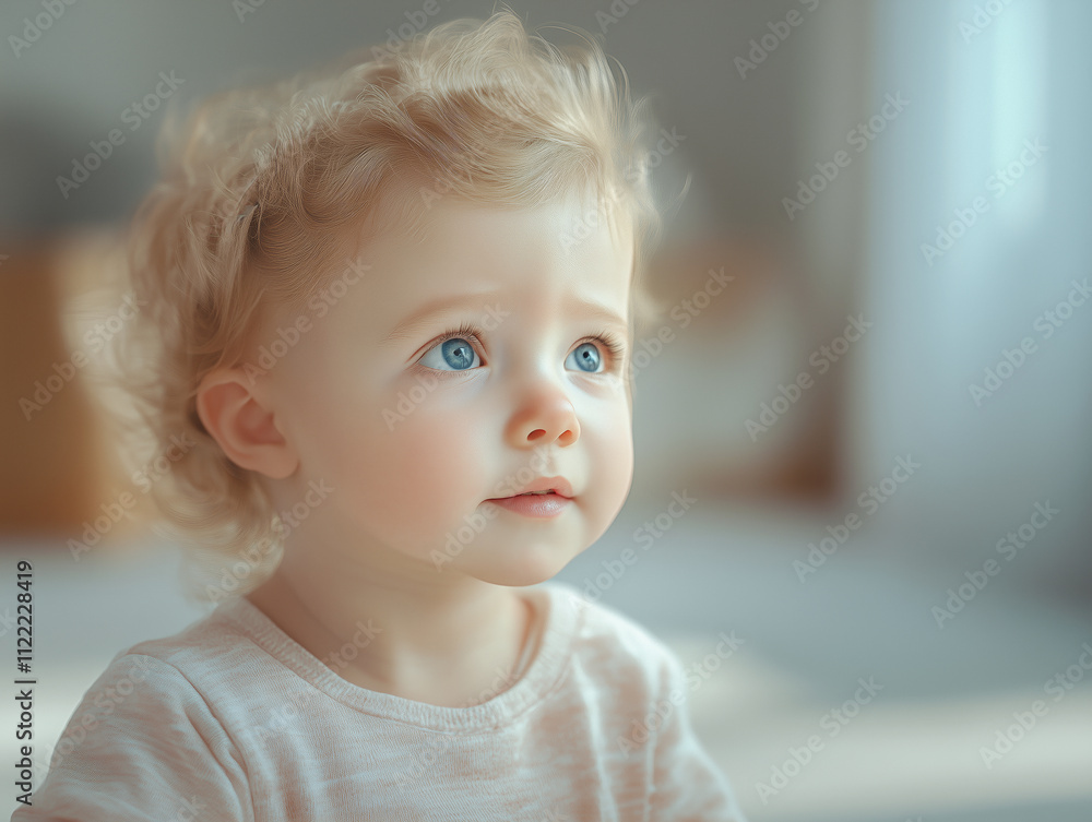 Close up portrait of cute little child on the light background. The child is looking at a bright and happy future. Close up portrait of cute little child on the light background. The child is looking at a bright and happy future.