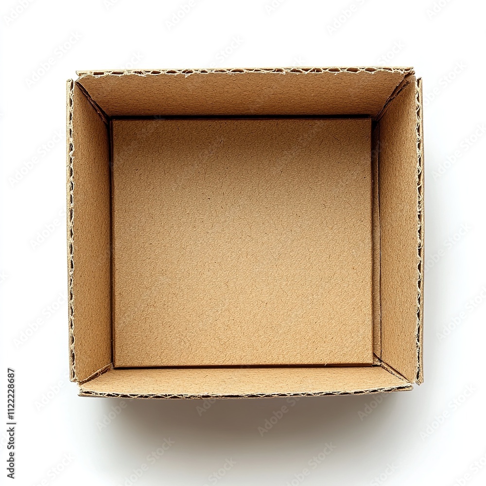 Fototapeta premium Empty cardboard box indoor setting minimalist design natural light top view space for creativity and organization