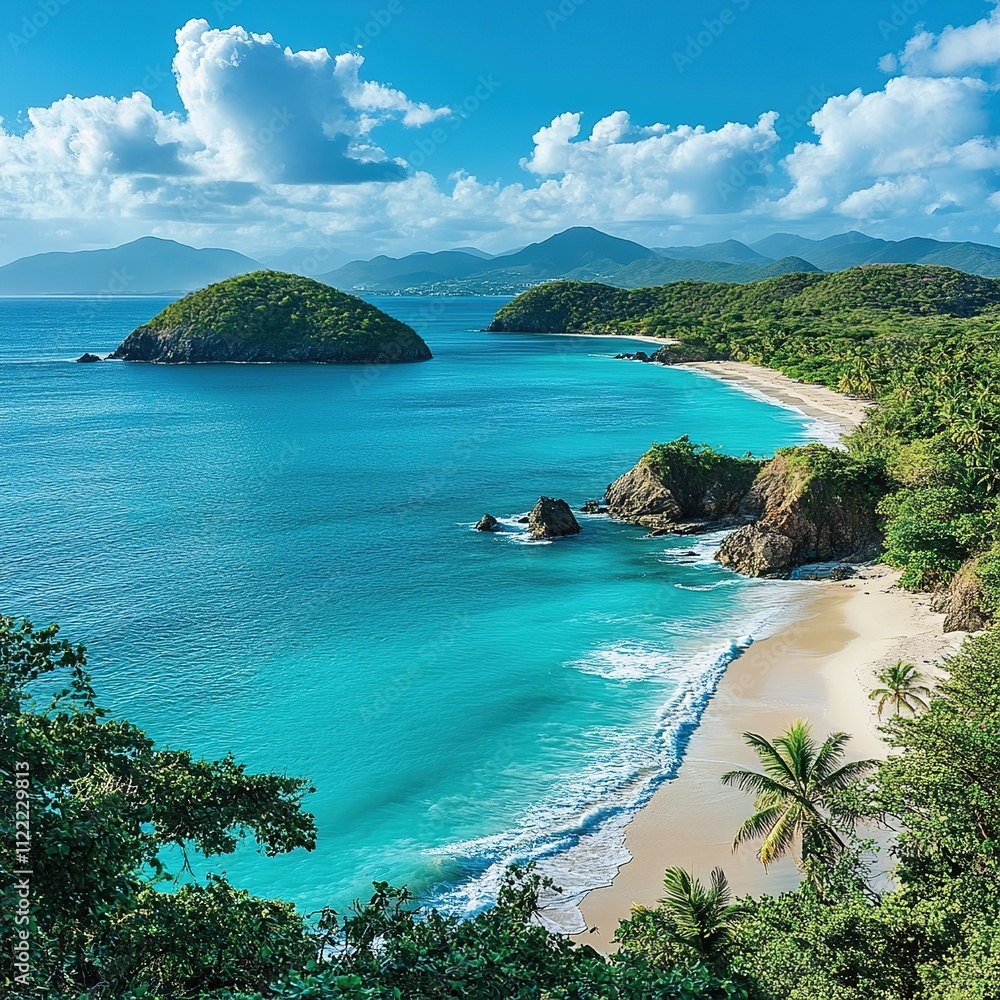 Fototapeta premium Relaxing beach day at tropical coast nature scene clear blue waters scenic view coastal serenity