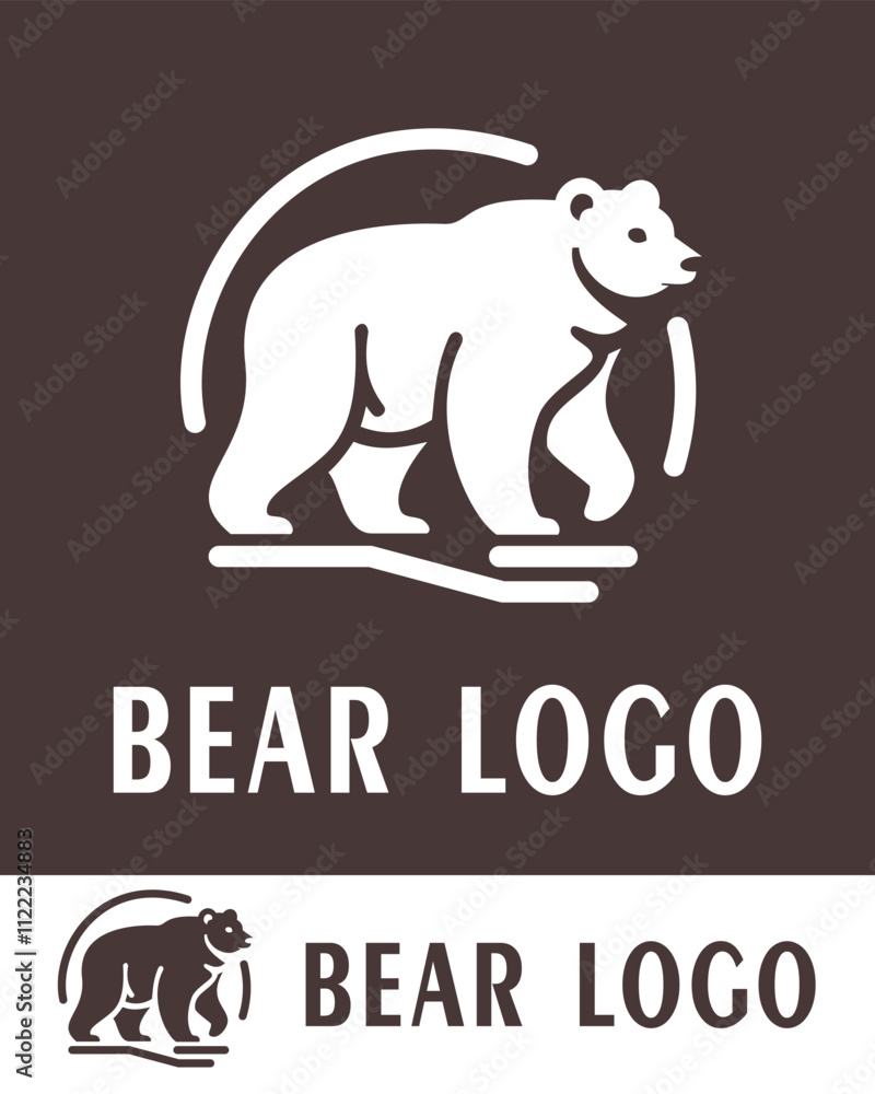 Obraz premium Modern polar bear logo design featuring a minimalist silhouette of a polar bear in motion