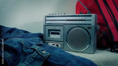 Retro Bedroom Detail, Radio Cassette Player And Clothes
