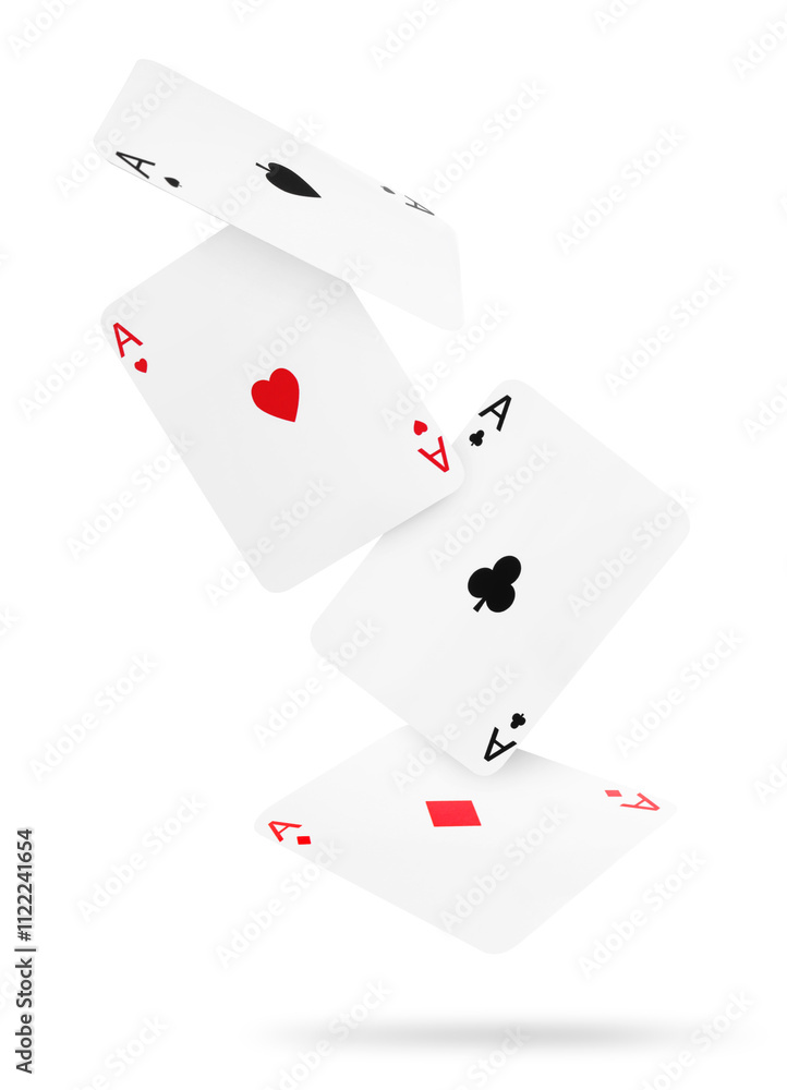Four aces in air on white background. Poker and other card games Four aces in air on white background. Poker and other card games