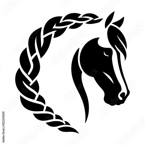 Horse Silhouette with Braided Mane