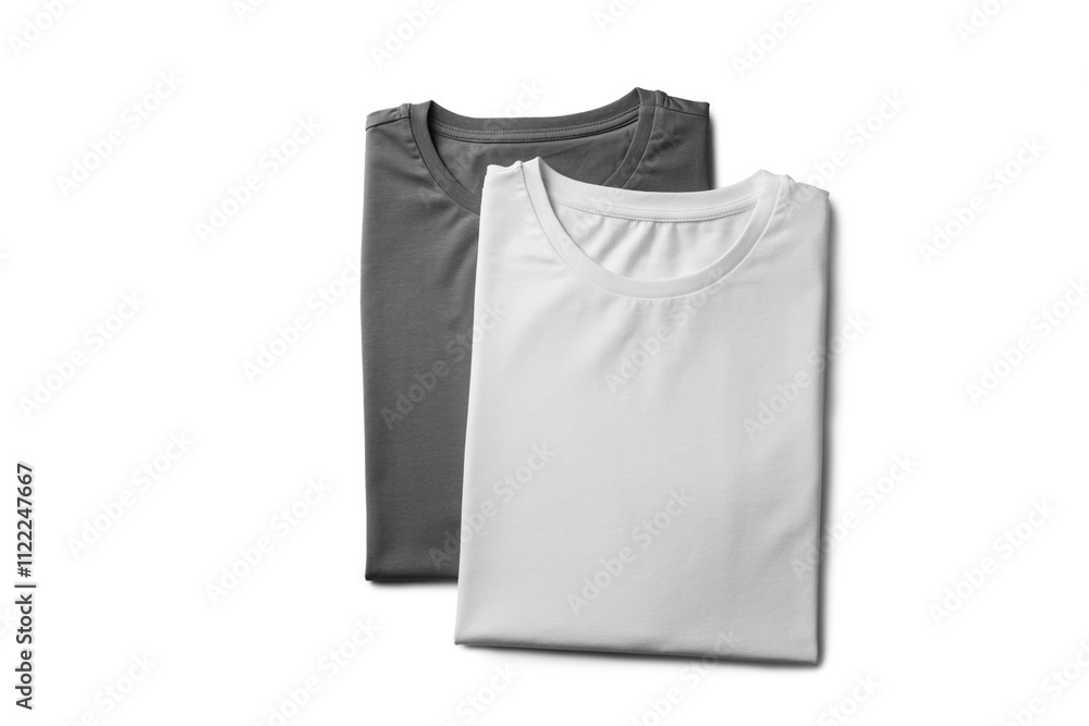 White and grey t-shirts on white background, top view. Mockup for design White and grey t-shirts on white background, top view. Mockup for design
