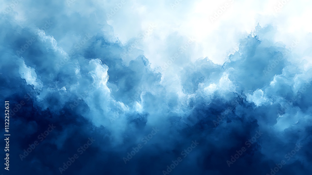 Naklejka premium Artistic illustration blue mountain layers serene watercolor tranquil scene