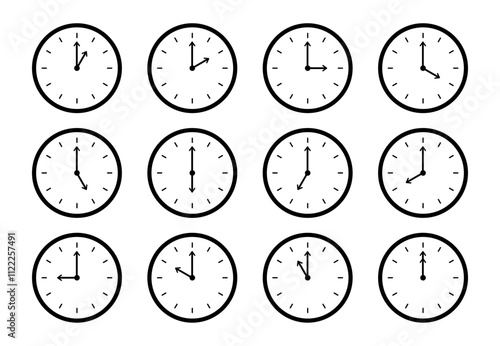 set of clocks on white background