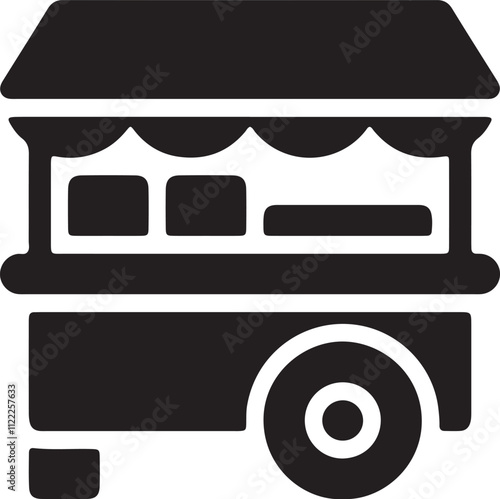 The illustration of a street food cart vendor icon in silhouette