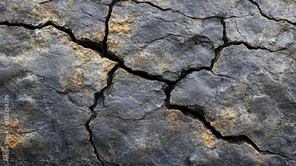 Obraz premium A close-up view of cracked, weathered stone surface with earthy tones.