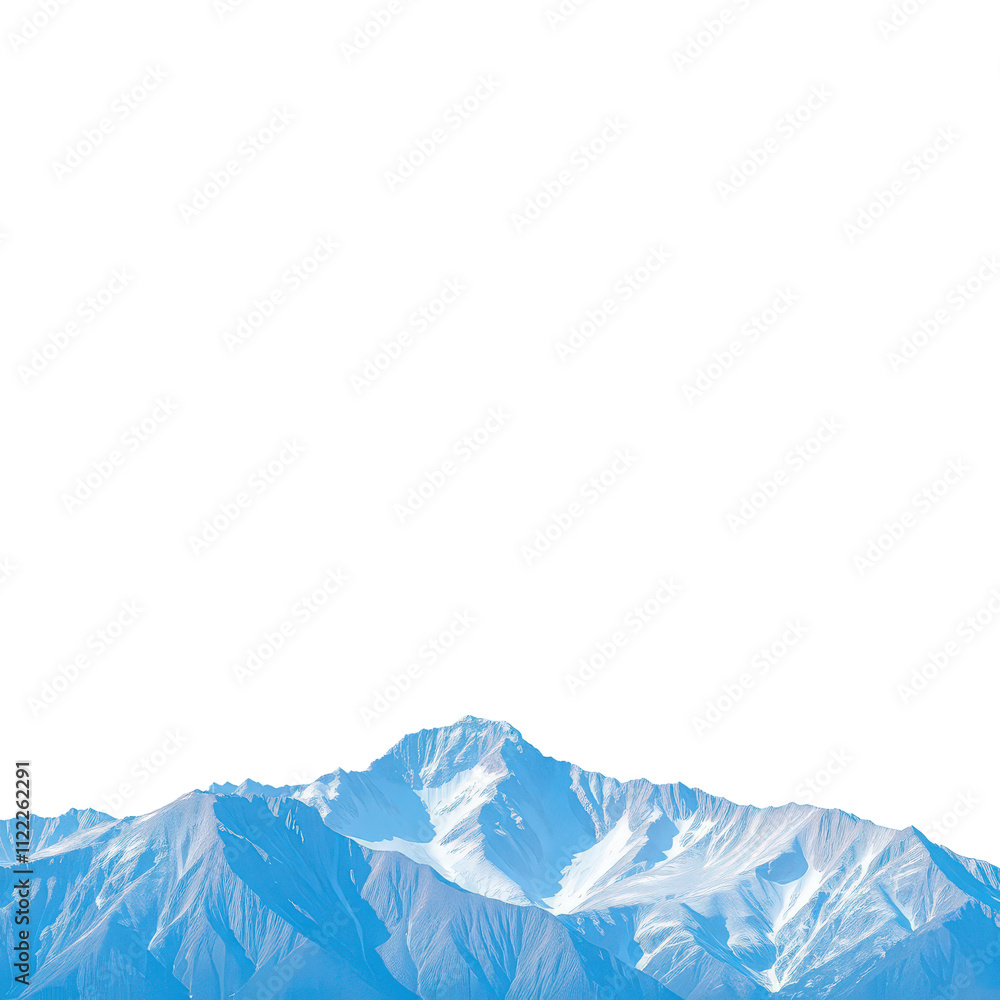 Fototapeta premium Majestic Winter Peaks: A pristine snow-covered mountain range stands tall against a transparent backdrop, evoking the serene beauty of untouched nature.