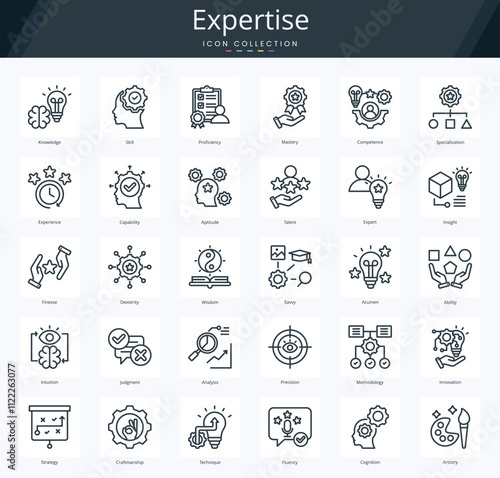 Expertise outline icon pack for work experience and skill assessment