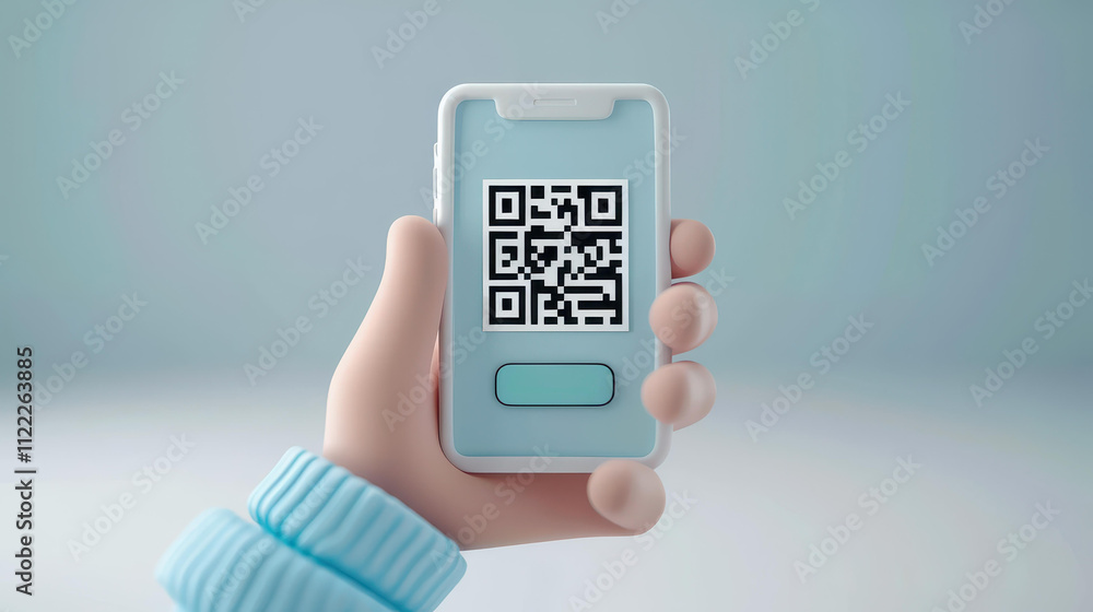 A cartoon hand scans a QR code on a smartphone, illustrating digital payments and seamless money transfers in action. A cartoon hand scans a QR code on a smartphone, illustrating digital payments and seamless money transfers in action.