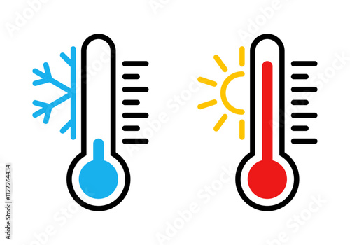 Thermometer with sun and snowflake icon
