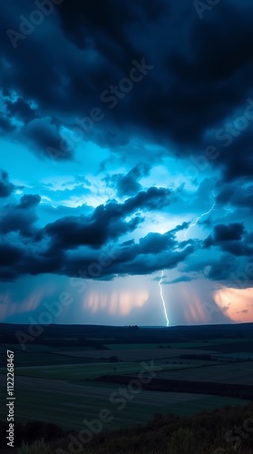 Dramatic blue hour landscape with intense stormy skies and vibrant color palettes