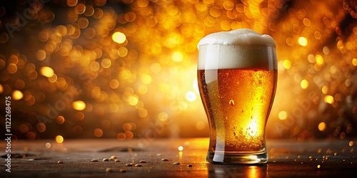 Isolated Glass of Beer with Foam on Top in Tilt-Shift Photography Style, Capturing the Rich Color and Texture of the Brew in a Unique Perspective, Perfect for Beverage Advertising and Promotions photo